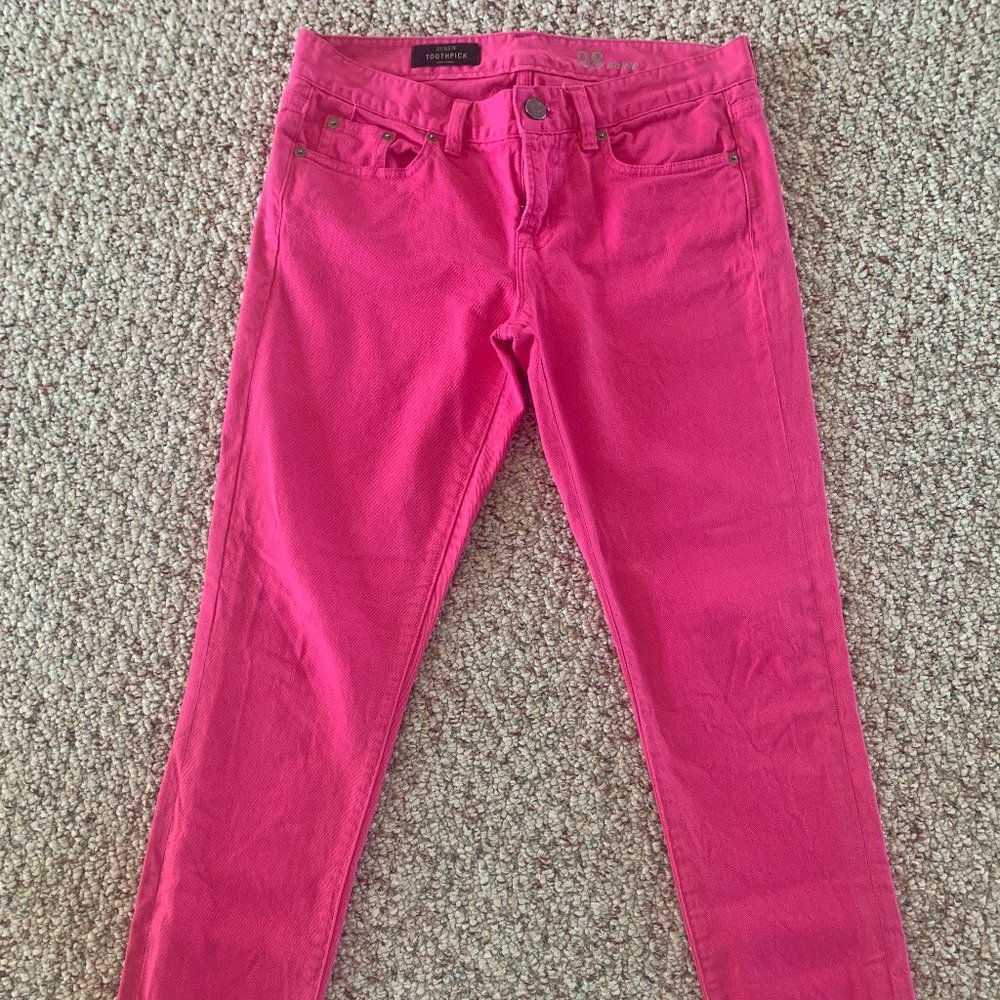 J. Crew Toothpick Jeans in Bright Pink